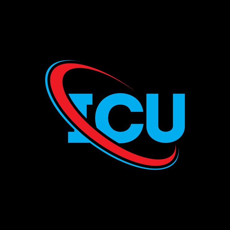 Vector el logotipo de icu, la letra icu, el diseño del logotipo de la carta icu, las iniciales del logotipo icu vinculadas con un círculo y un monograma en mayúsculas, la tipografía de icu para el negocio tecnológico y la marca inmobiliaria.