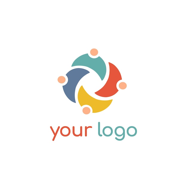 Logotipo con idea de metáfora de la comunidad de diversidad. forma redonda formada por 4 personas. plantilla de elemento de icono de círculo. diseño de logos 2d. ilustración de vector plano.