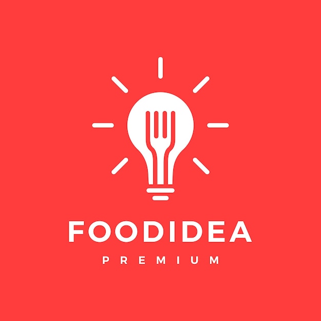 Logotipo de idea de tenedor de bombilla de comida inteligente