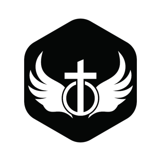 Logotipo de la iglesia biblia cruz de jesús y alas de ángel alas icono de diseño del logotipo de la iglesia