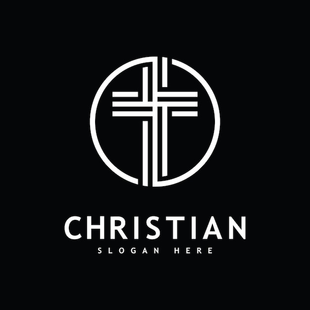 Logotipo de la iglesia cristiana vector de diseño cruzado creativo