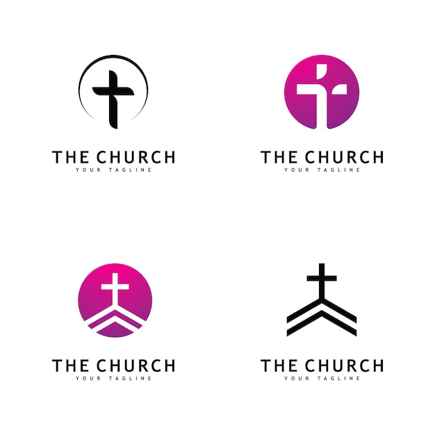 Logotipo de la iglesia cristiana vector de diseño cruzado creativo