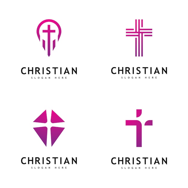 Logotipo de la iglesia cristiana vector de diseño cruzado creativo