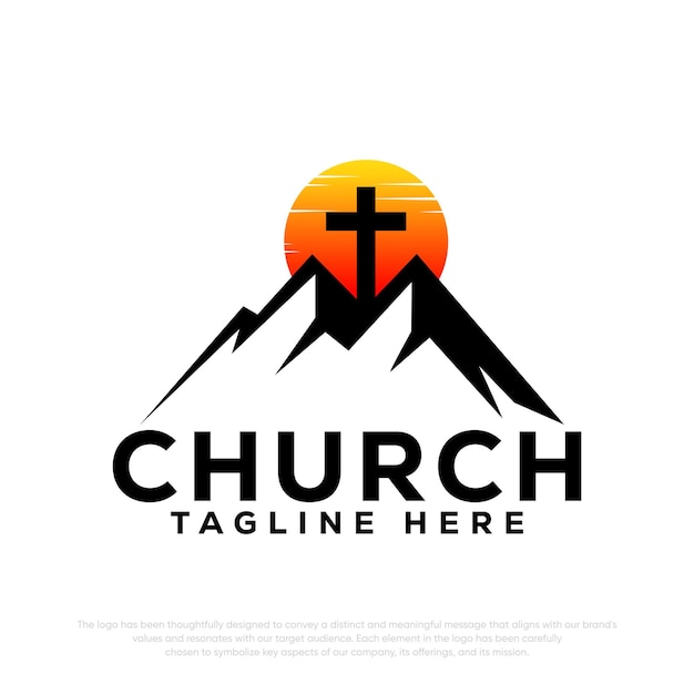 Logotipo de la iglesia logotipo cruzado logotipo de la iglesia de montaña logotipo vectorial templete