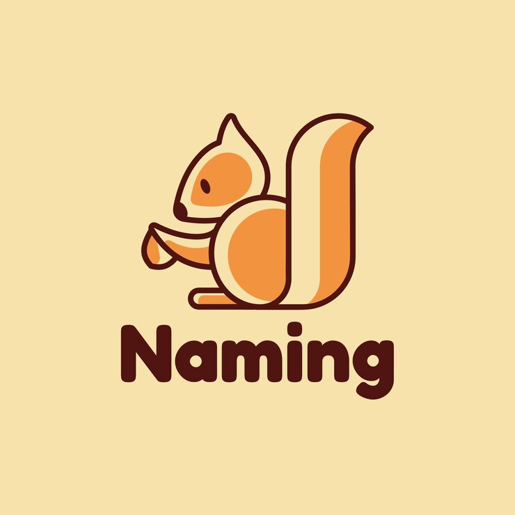 logotipo con ilustración de una ardilla que come el símbolo de la nuez en líneas diseño en vector