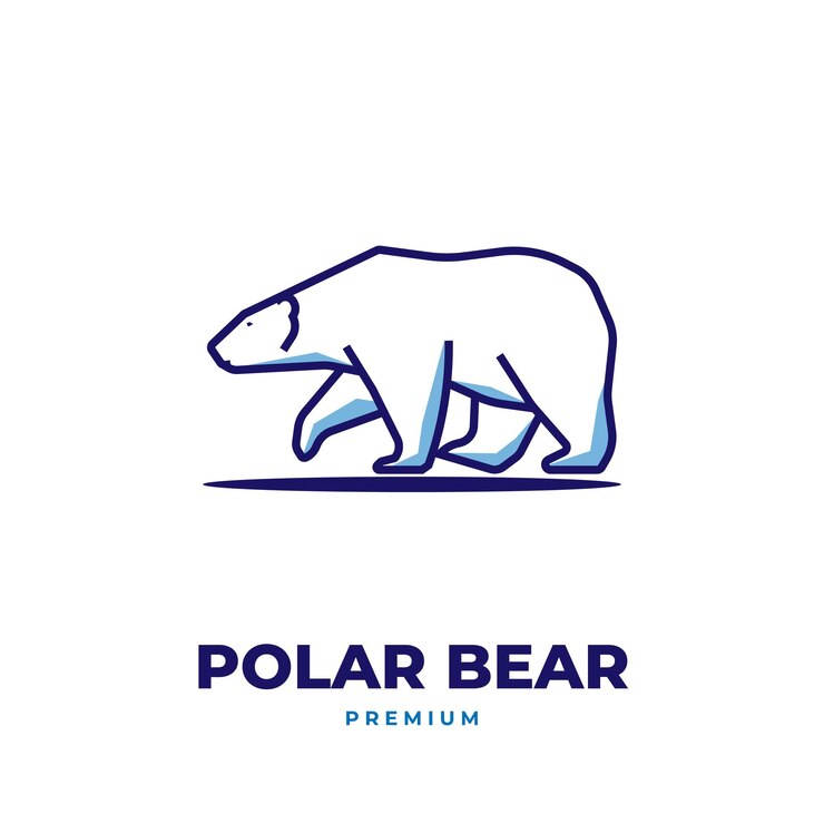 Logotipo de ilustración de arte de línea simple oso polar azul