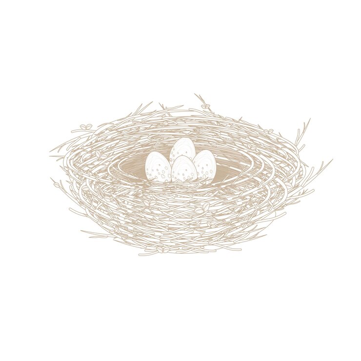 Logotipo de ilustración de arte lineal de dibujos animados de nido de pájaro