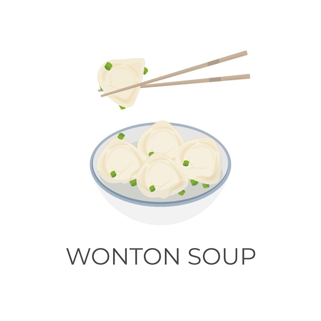Logotipo de ilustración de bola de masa hervida de sopa Szechuan Wonton en un tazón