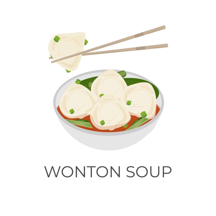 Logotipo de ilustración de bolas de masa hervida de sopa picante Szechuan Wonton