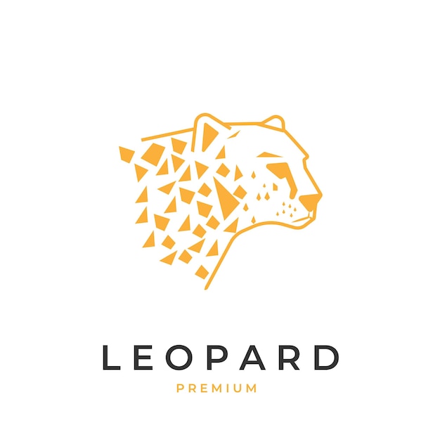 Logotipo de ilustración de cabeza de tigre leopardo con patrón geométrico amarillo