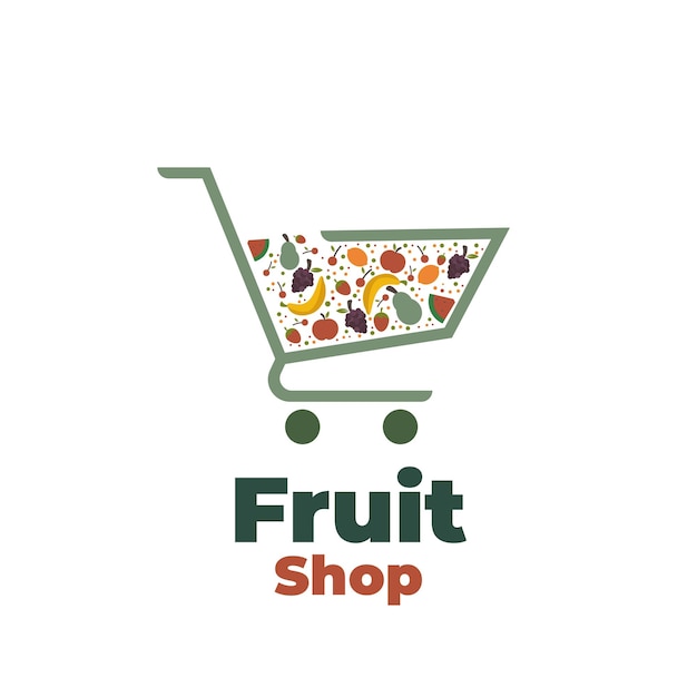 Logotipo de ilustración de carrito de compras de fruta fresca