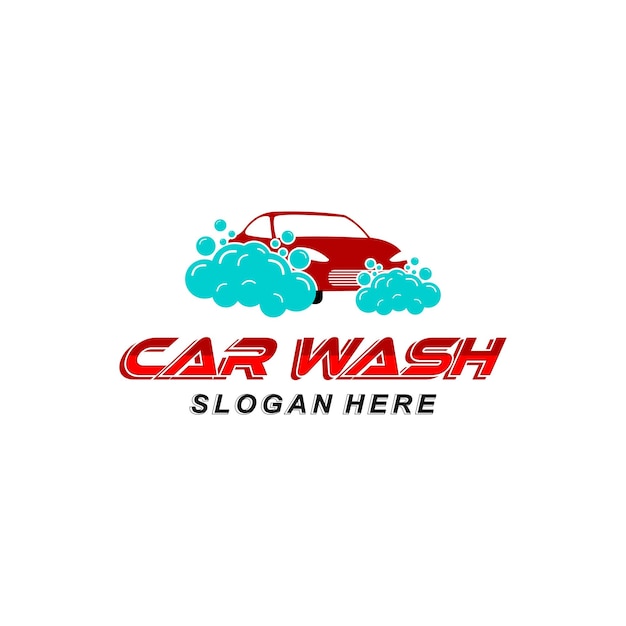 Logotipo de ilustración de coche y espuma aislado sobre fondo blanco adecuado para el logotipo de lavado de coches