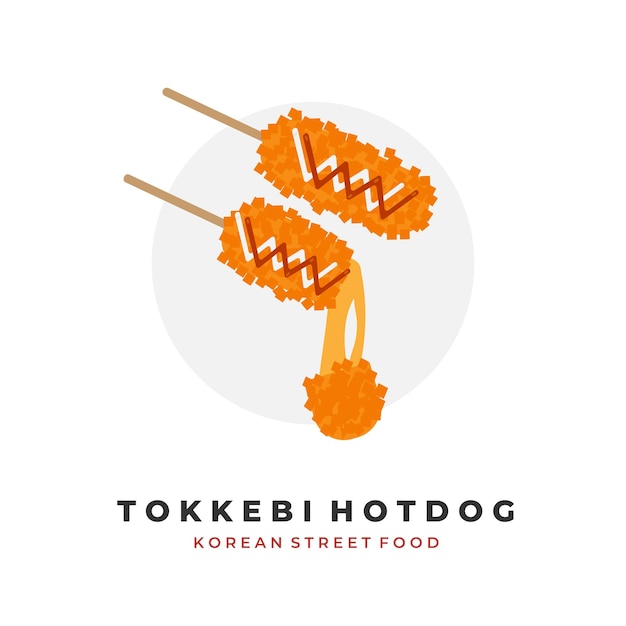 Logotipo de ilustración de comida callejera coreana Hotang Tokkebi relleno con queso mozzarella