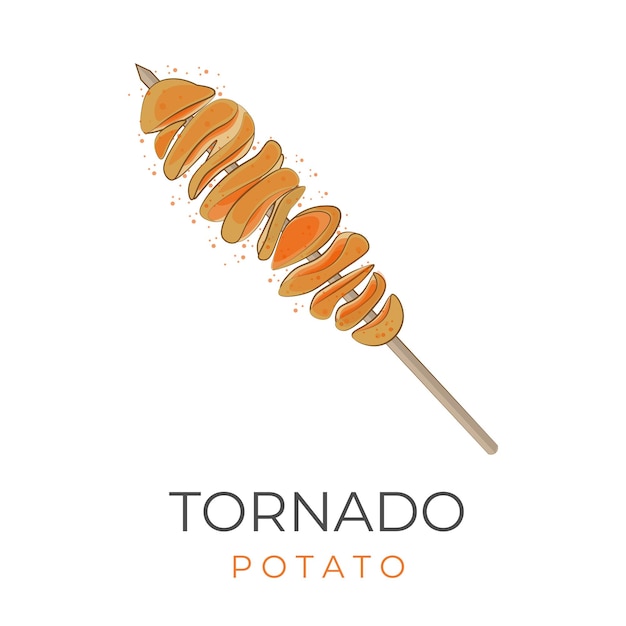 Logotipo de ilustración de comida callejera coreana hweori gamja patata espiral o patata tornado picante