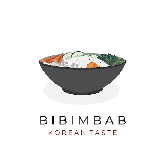 Logotipo de ilustración de comida coreana Arroz bibimbap en un tazón