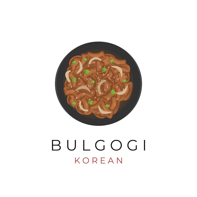 Logotipo de ilustración de comida coreana de carne de res Bulgogi