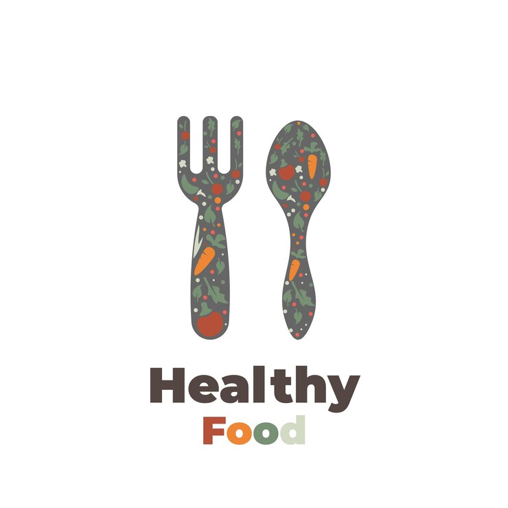 Logotipo de ilustración de cuchara y tenedor de comida saludable
