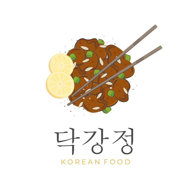 Logotipo de ilustración de Dakgangjeong de pollo frito coreano picante