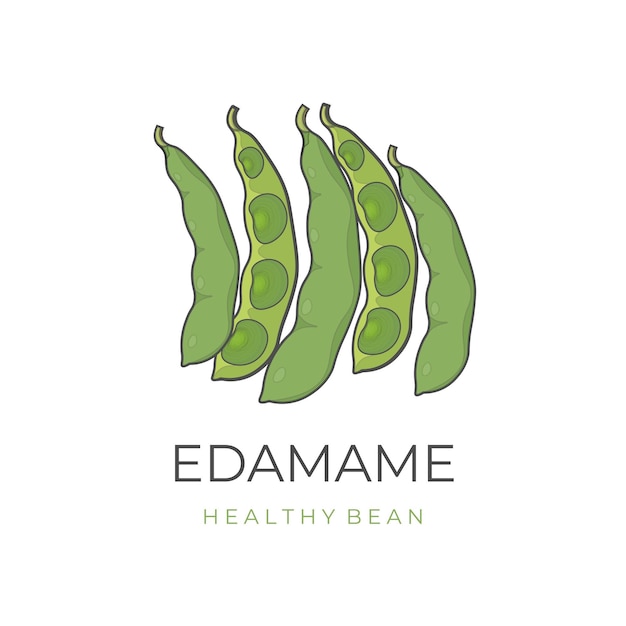 Logotipo de ilustración de dibujos animados de Edamame Young Soy Bean