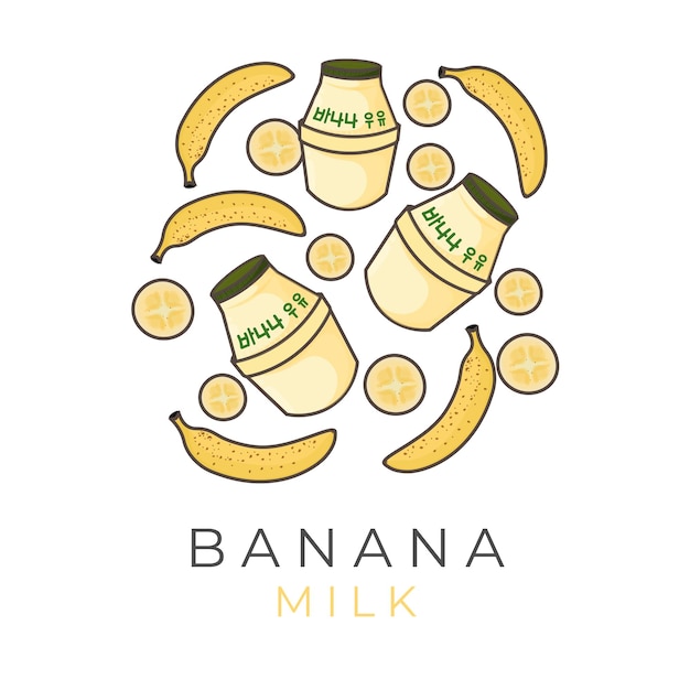 Logotipo de ilustración de dibujos animados de leche de plátano coreano