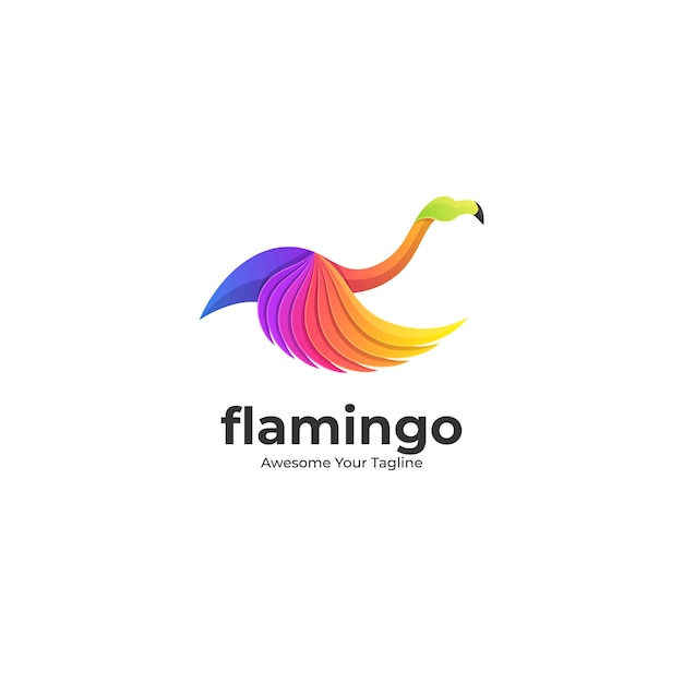 Logotipo ilustración flamingo pose gradiente colorido