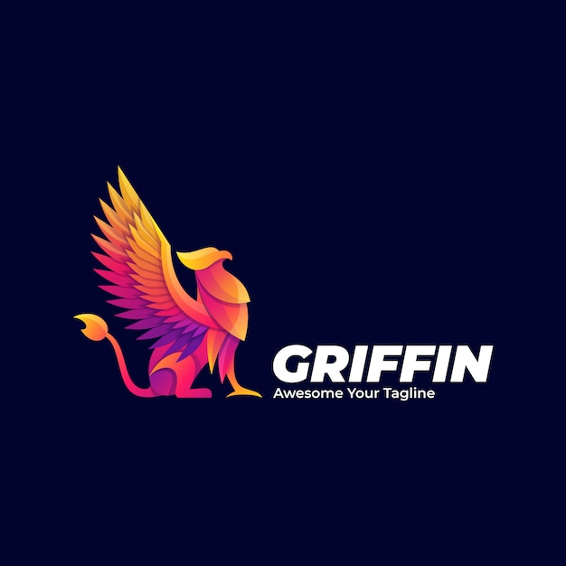 Logotipo ilustración griffin mitología pose gradiente colorido