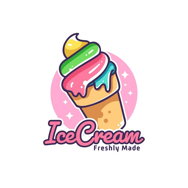 Logotipo de ilustración de helado colorido divertido lindo