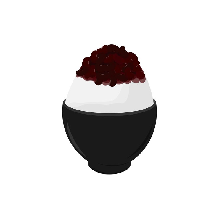 Logotipo de ilustración de hielo raspado de frijol rojo de Bingsu Bingsoo servido en un tazón