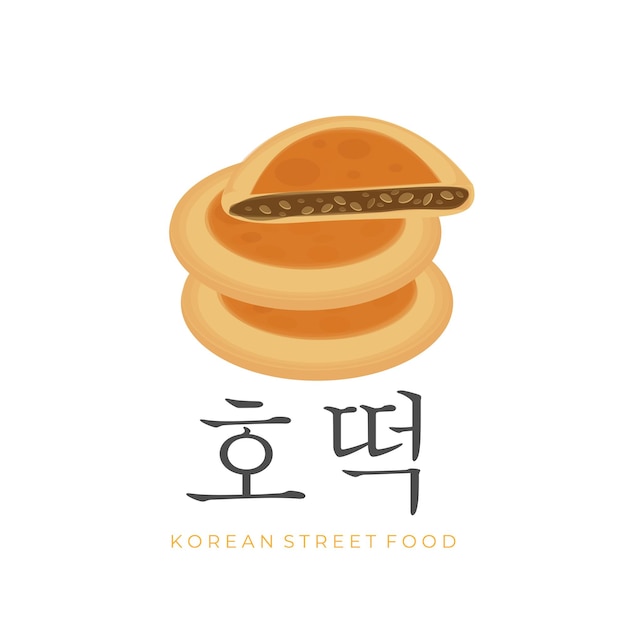 Logotipo de ilustración de Hotteok de comida callejera tradicional coreana con relleno de pasta de frijol