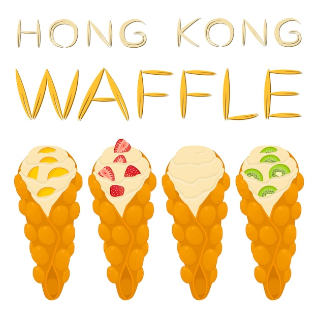 Logotipo de ilustración de icono vectorial para establecer varios gofres dulces de Hong Kong