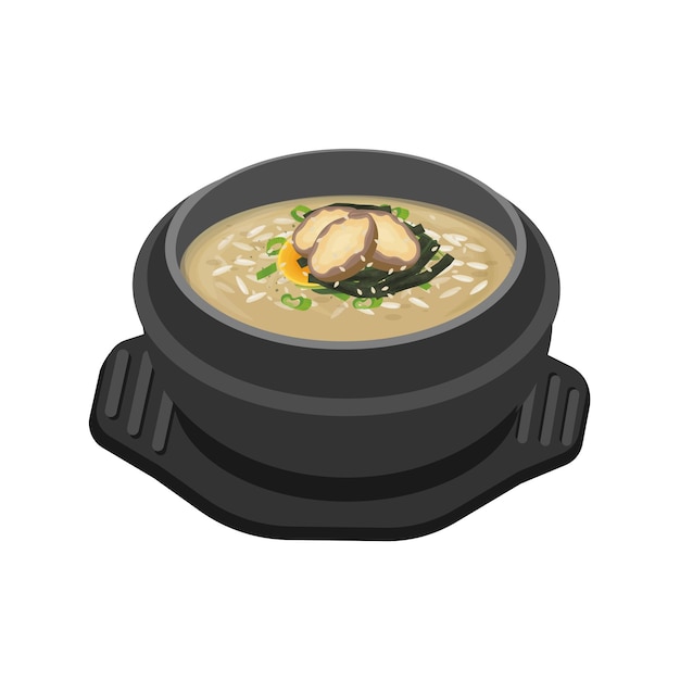 El logotipo de la ilustración Jeonbokjuk Porridge de arroz con abalone en un Ttukbaegi