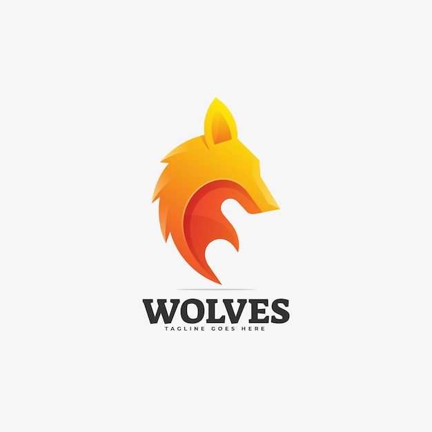 Logotipo Ilustración Lobos Gradiente Colorido Estilo.