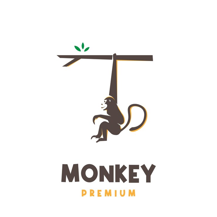 Logotipo de ilustración de mono colgando de un árbol