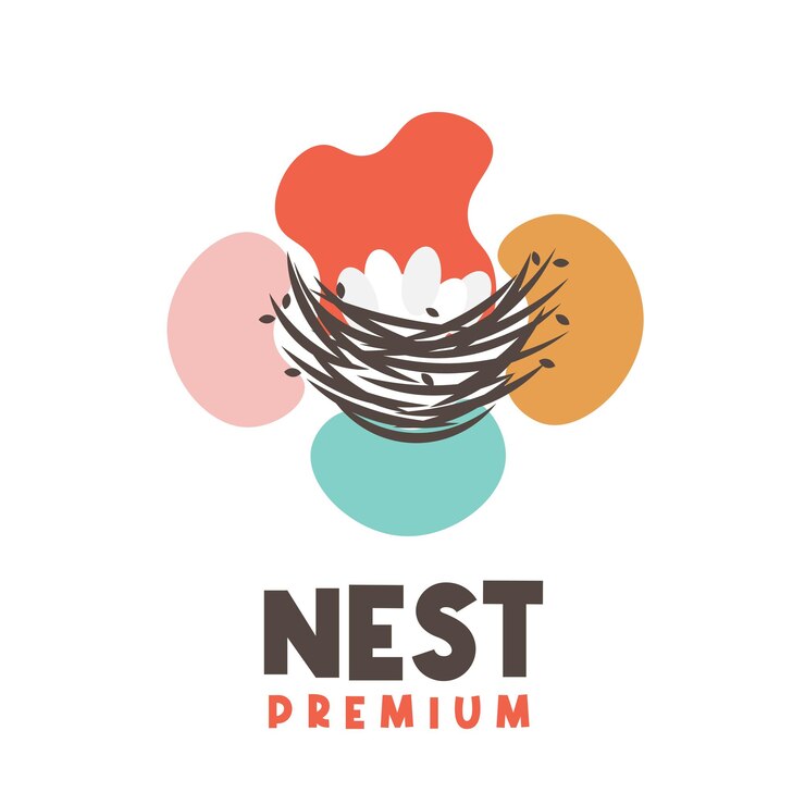 Logotipo de ilustración de nido de pájaro y forma abstracta