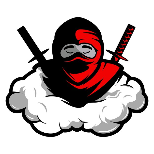 Logotipo de ilustración de ninja rojo en el diseño de vector de nube