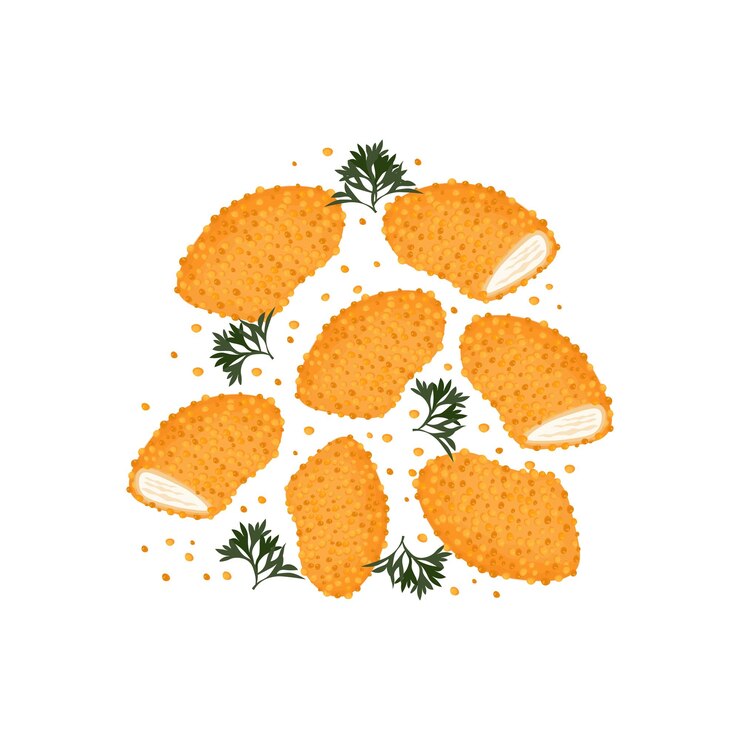 Logotipo de ilustración de nuggets de pollo de comida rápida con migas crujientes