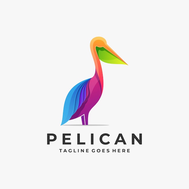 Logotipo Ilustración Pelícano Elegante Gradiente Colorido