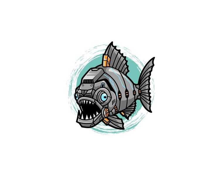 Vector logotipo de ilustración de robot de pez piraña