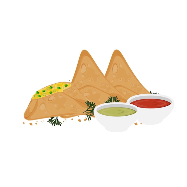 Logotipo de ilustración de samosa de merienda india con relleno delicioso