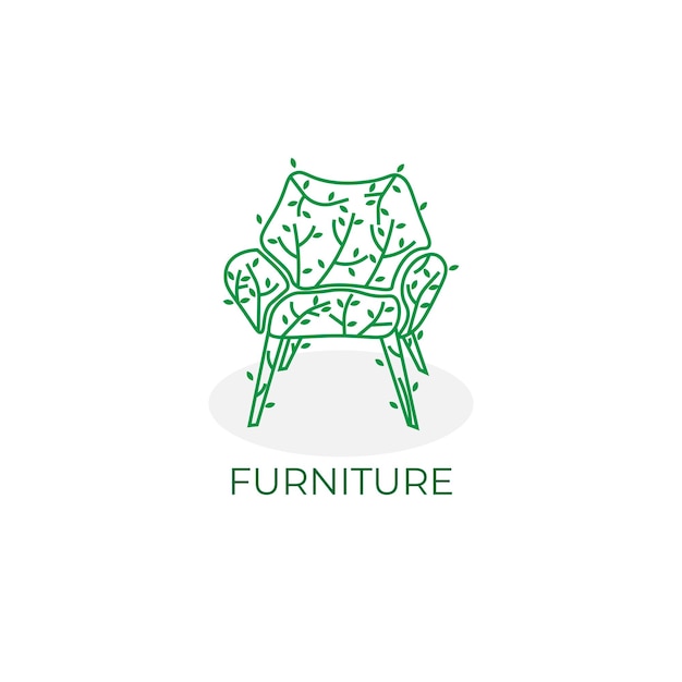 Logotipo de ilustración de silla de muebles de árbol de hoja