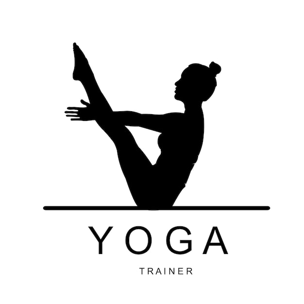 logotipo de ilustración de silueta de mujer sentada haciendo movimientos de yoga