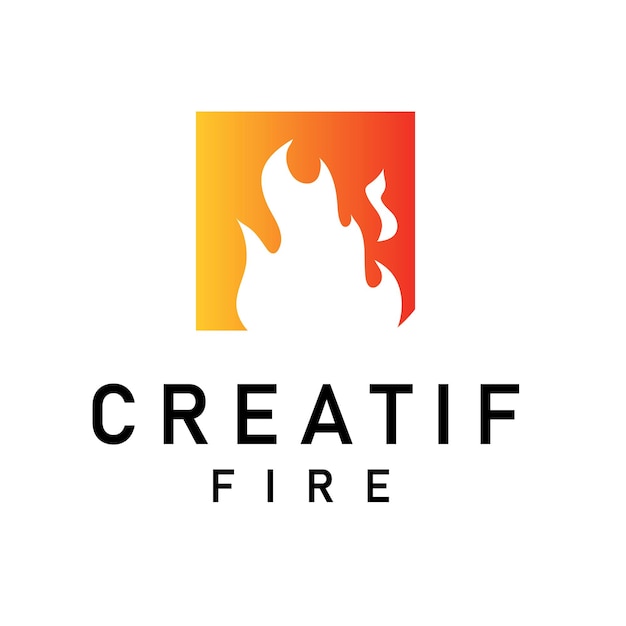 Logotipo de ilustración con símbolo de fuego creativo en forma rectangular con una mezcla de colores gradientes rojos Este diseño es para la marca de restaurantes, tiendas de alimentos o negocios culinarios
