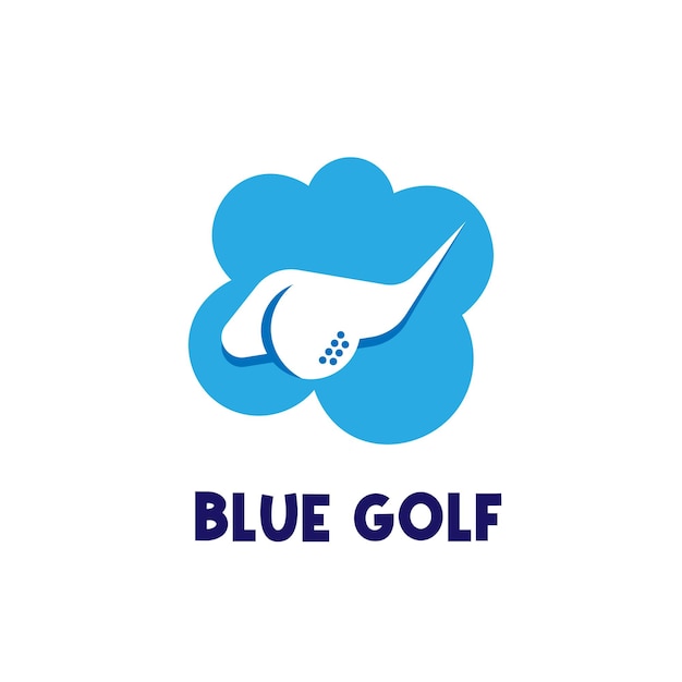 Logotipo de ilustración simple de lago azul abstracto y golf