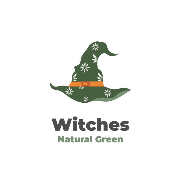 Logotipo de ilustración de sombrero de bruja verde natural