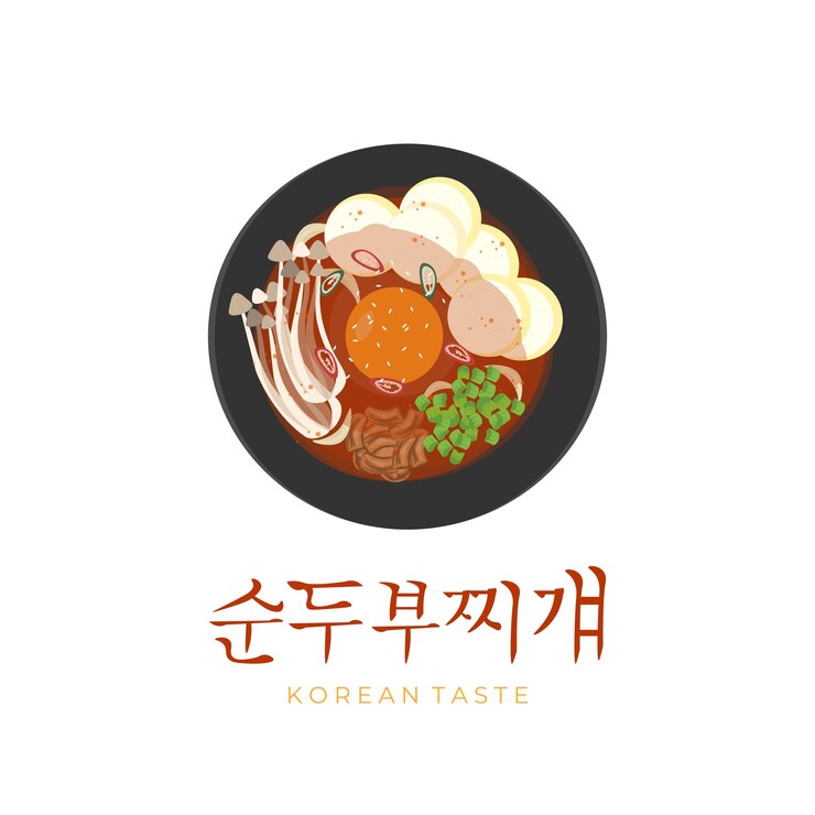 Logotipo de ilustración de Sundubu Jjigae caliente listo para comer