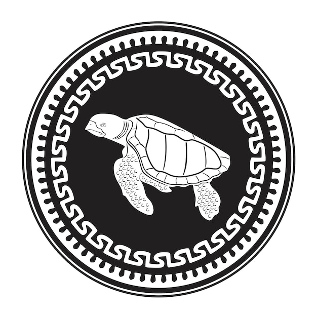 Logotipo de ilustración de tortuga con marco de círculo arte de silueta hecho a mano