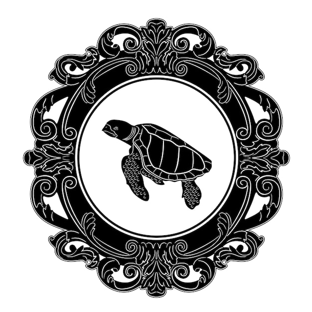 logotipo de ilustración de tortuga con marco de pintura 50 silueta hecha a mano