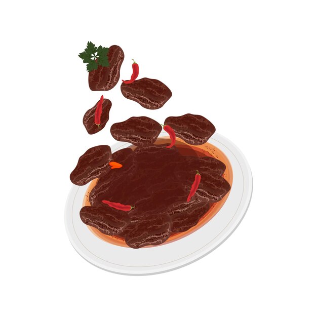 El logotipo de la ilustración del vector de levitación de Beef Rendang