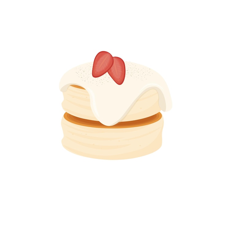 Vector logotipo de ilustración de vector de panqueque de soufflé japonés con salsa dulce y fruta fresca