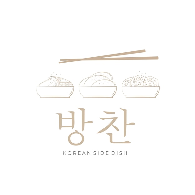 Logotipo de ilustración vectorial de arte de línea simple de varios platos secundarios coreanos o Banchan